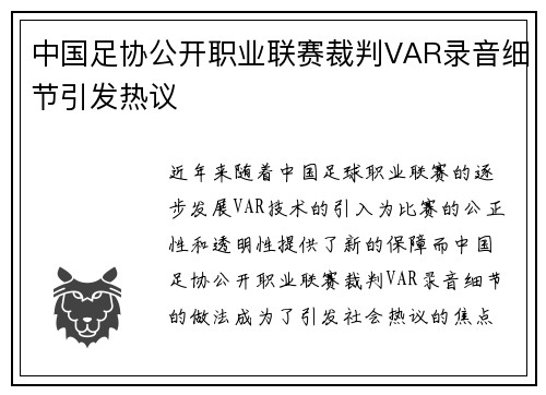 中国足协公开职业联赛裁判VAR录音细节引发热议 中国足协公开职业联赛裁判VAR录音细节引发热议